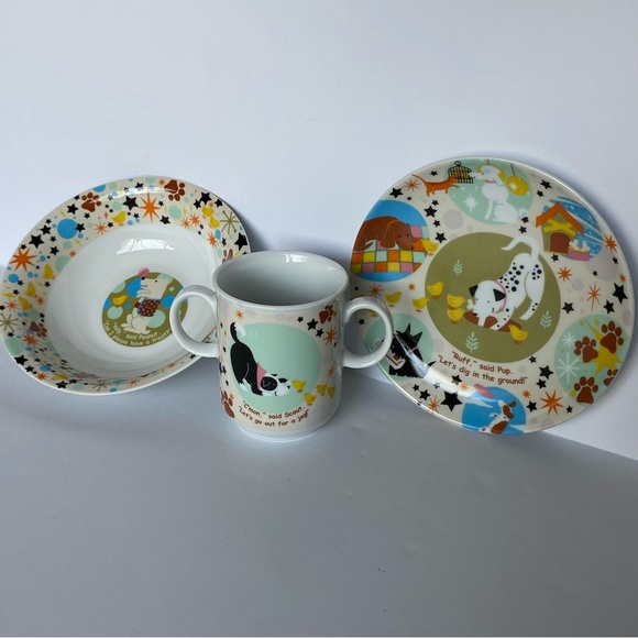 Childrens Baby Dish Set Dog Ceramic 3 Piece Cup Bowl Plate The Piggy Story Puppy - Picture 8 of 16